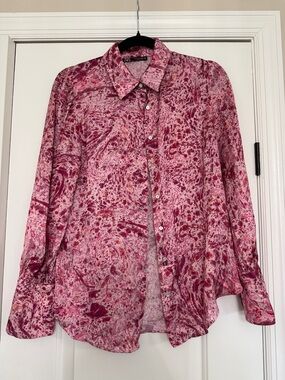 Zara Pink Marble Print Button-Up Blouse